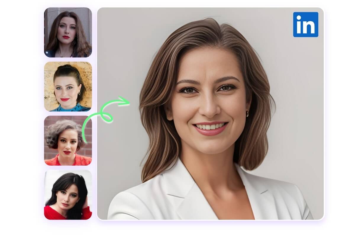 Transform four female selfies into professional linkedin headshot using Fotor AI LinkedIn photo generator