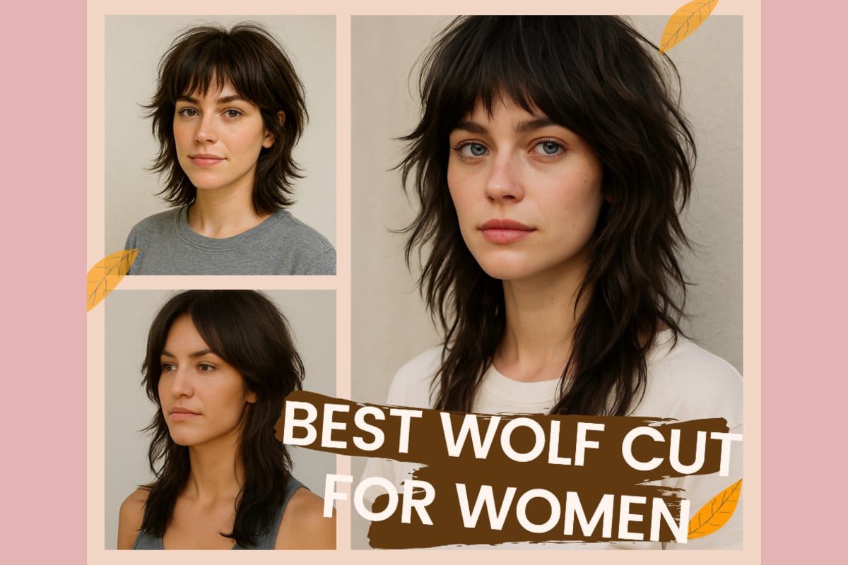 Banner image of the best wolf cut for women showing three different wolf cut hairstyles