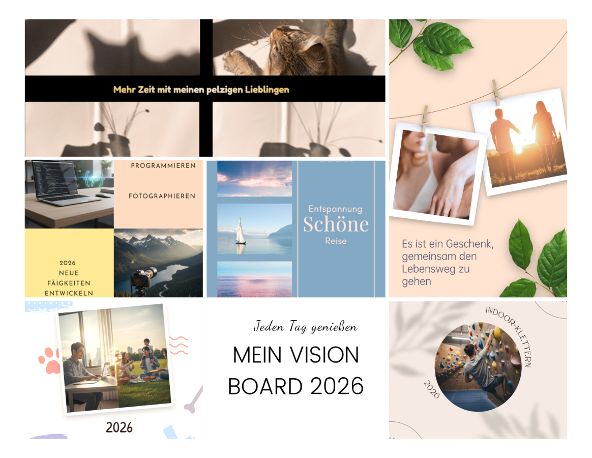 Erstelle dein Vision Board für 2026 mit Fotor zusammen
