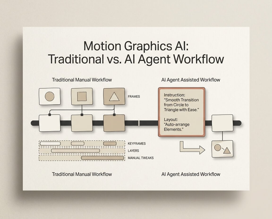 A blog cover about motion graphics workflow with traditional and ai assisted production concepts