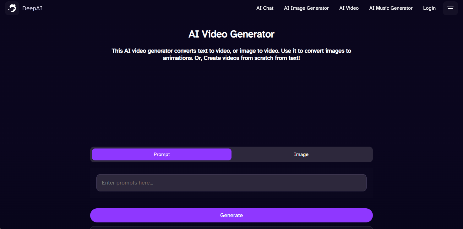 deepai ai video generator interface