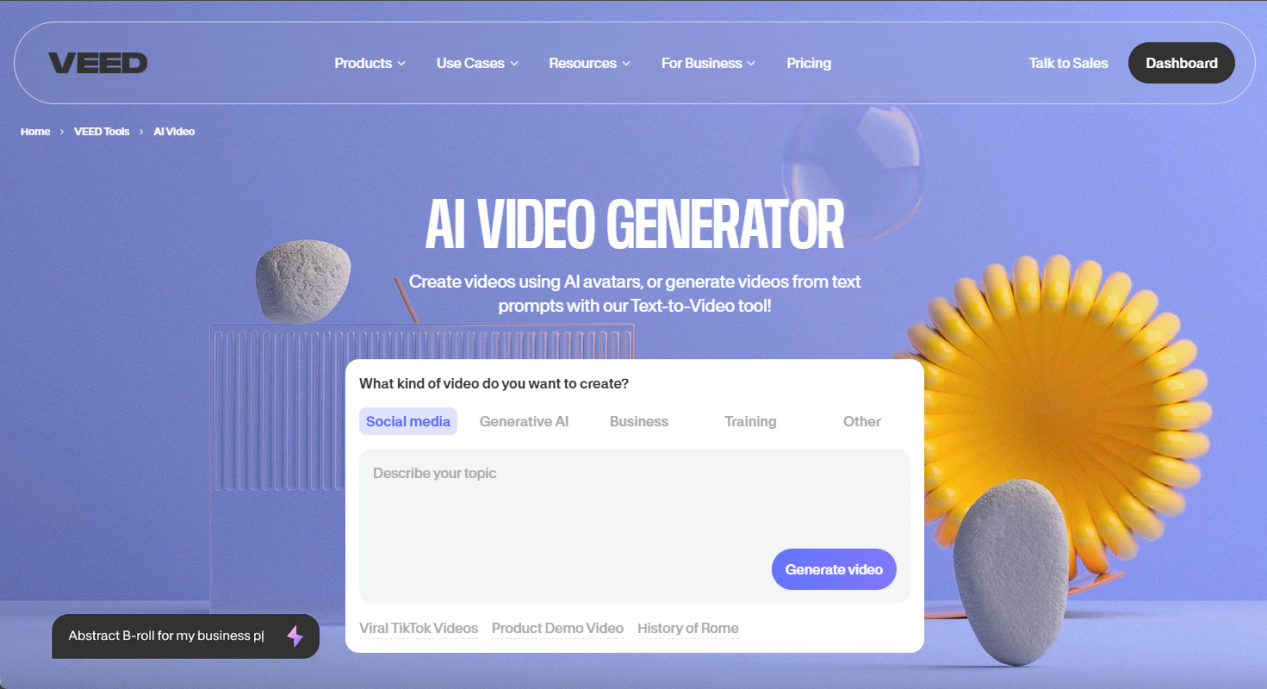 veed io ai video generator interface