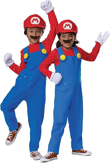 2 kids wear supermario costume