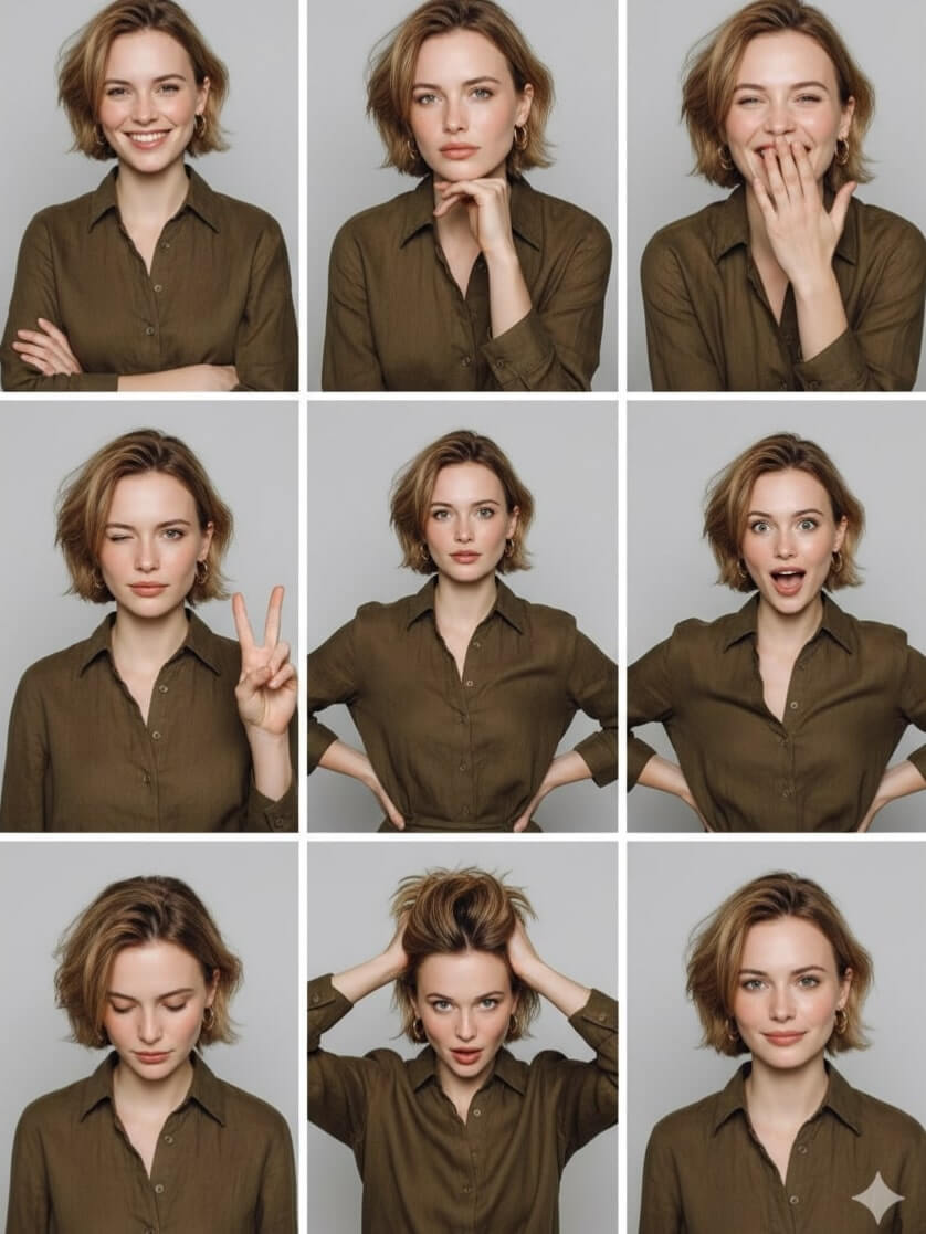 3x3 photo grid pose generated image