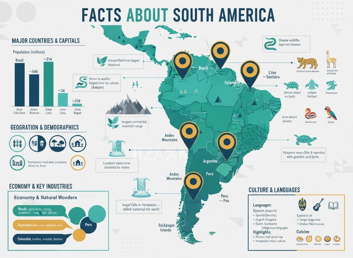 A location-based infographic for facts about south america