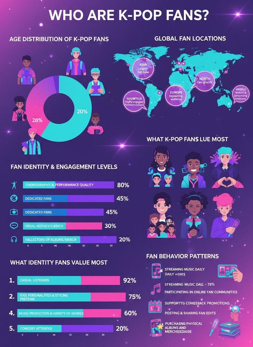 A statistical infographic about who are kpop fans