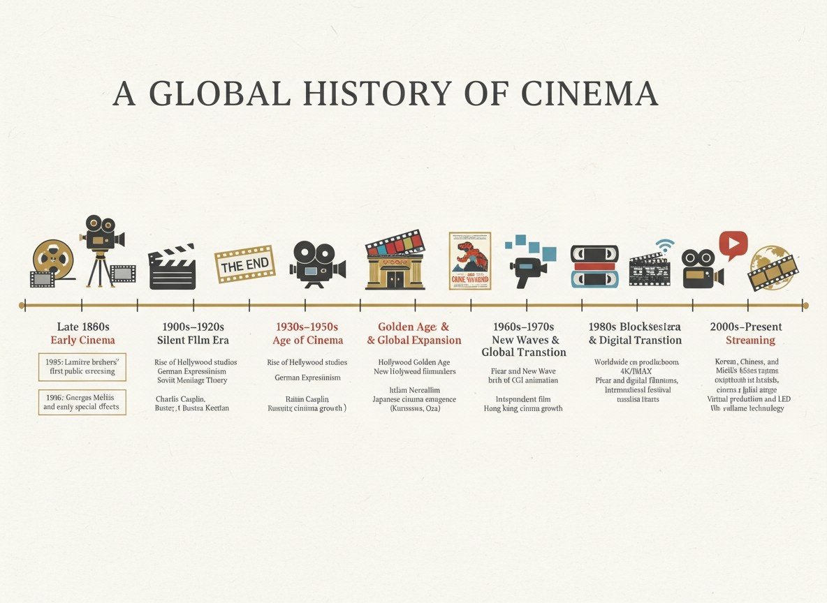 A timeline infographic about the history of movie