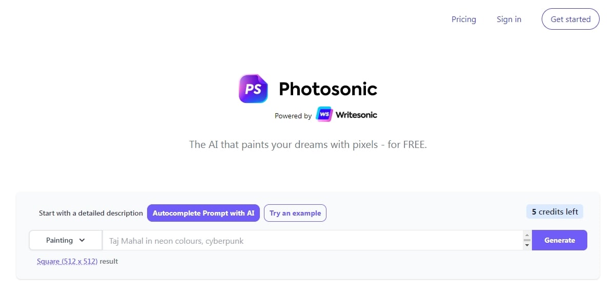 AI image generator- Photosonic