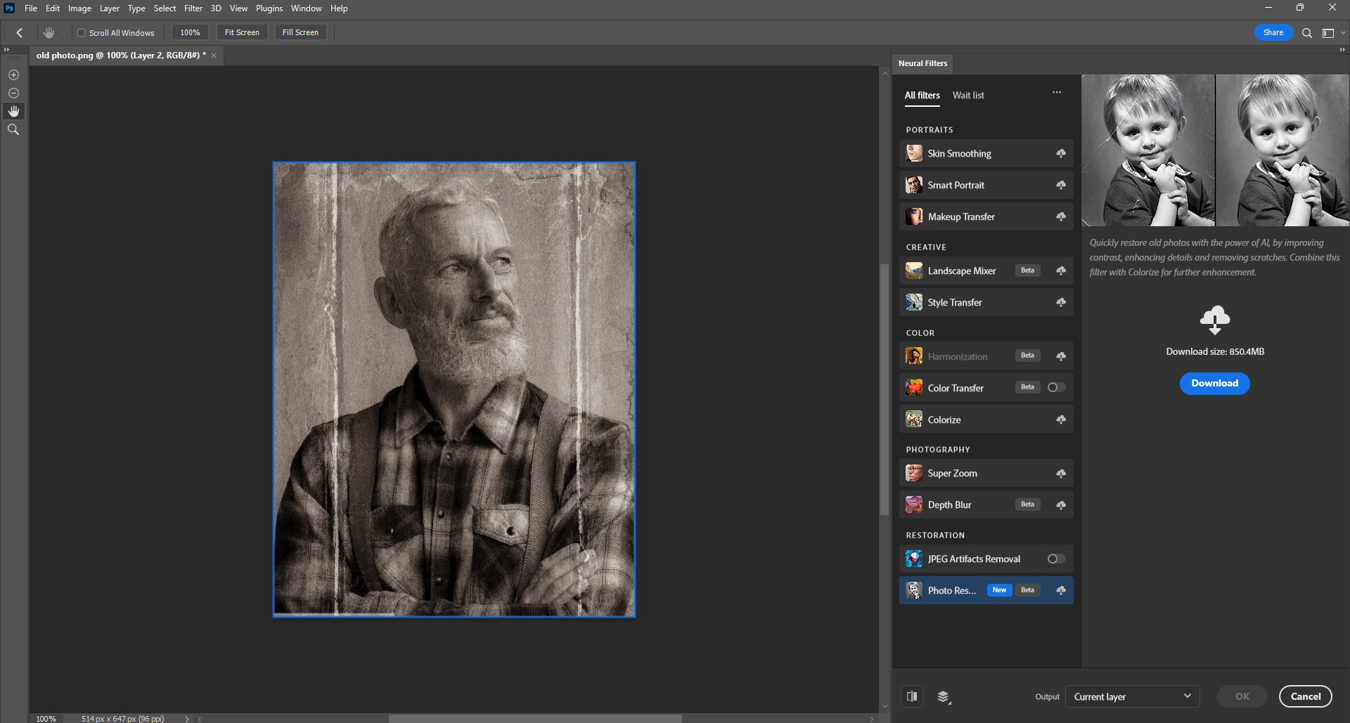photo restoration filter photoshop download