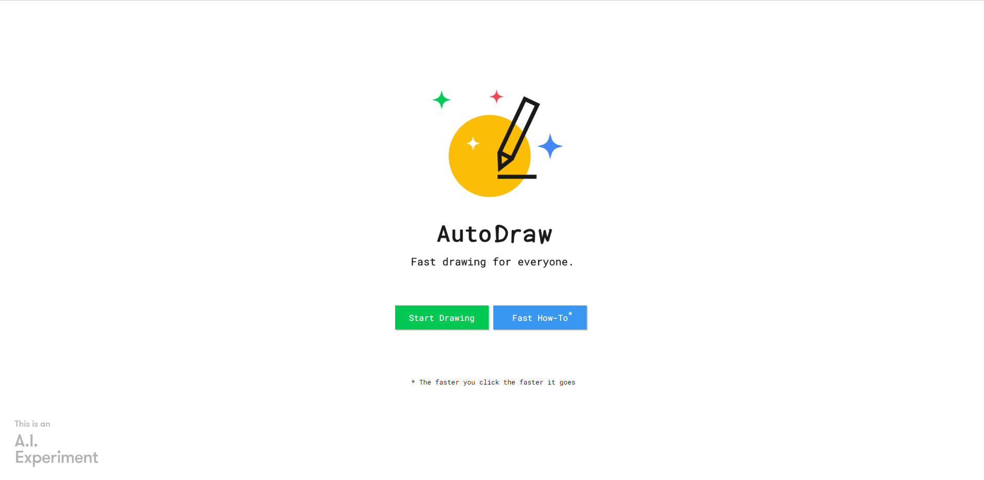 Auto Draw's homepag to draw fast and have a amazing drawing experience with AI