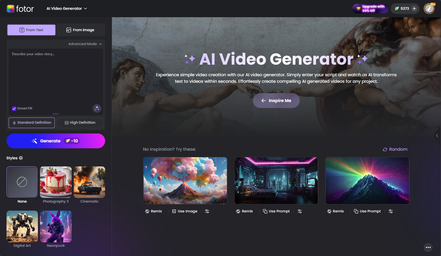 fotor ai video generator interface