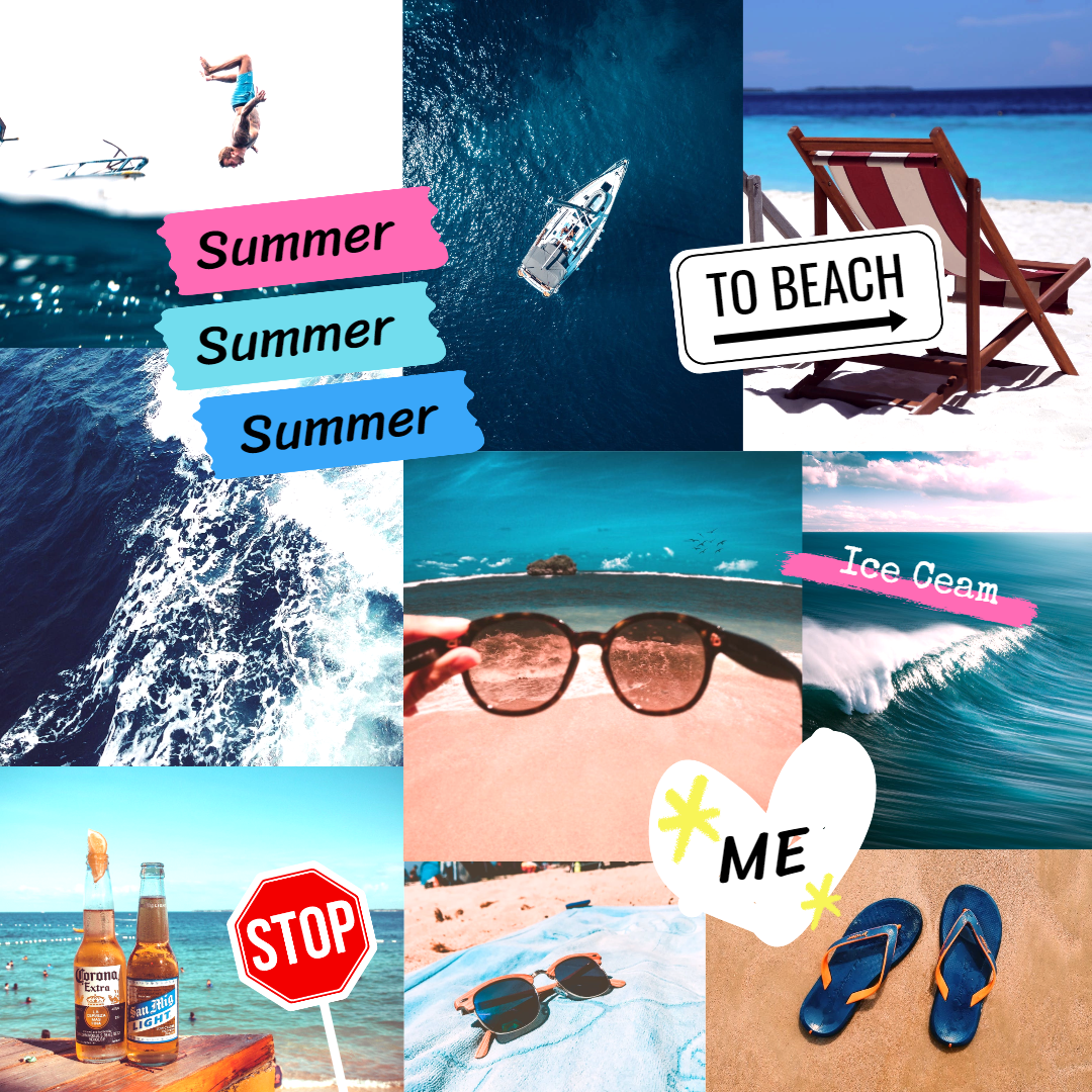 an instagram post with nine summer vacation photos