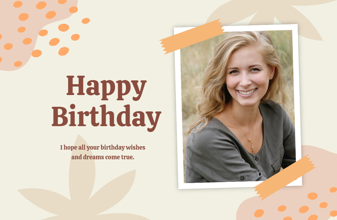 Beige Illustration Photo Collage Happy Birthday Card