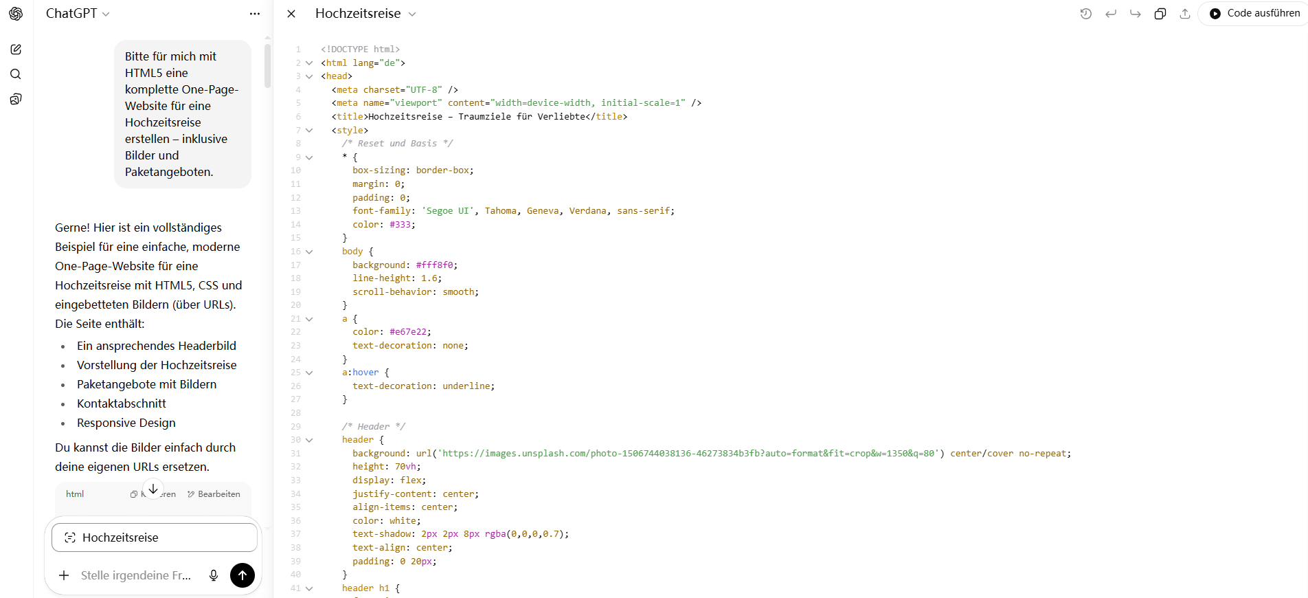 Benutzeroberflaeche von Chat GPT