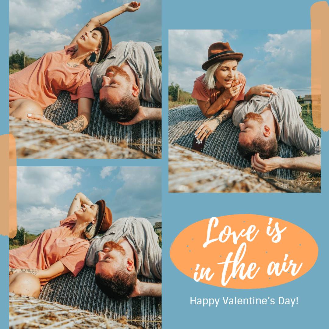blue and yellow valentine's day collage instagram post template