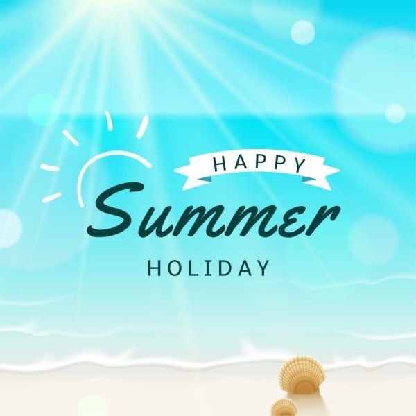 Blue Illustration Summer Vacation Scene Happy Holiday