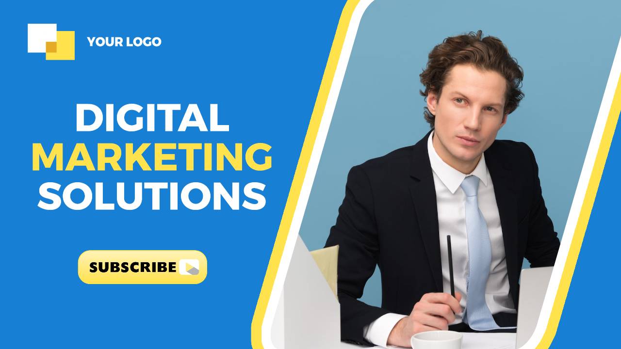 blue simple youtube thumbnail about digital marketing solutions