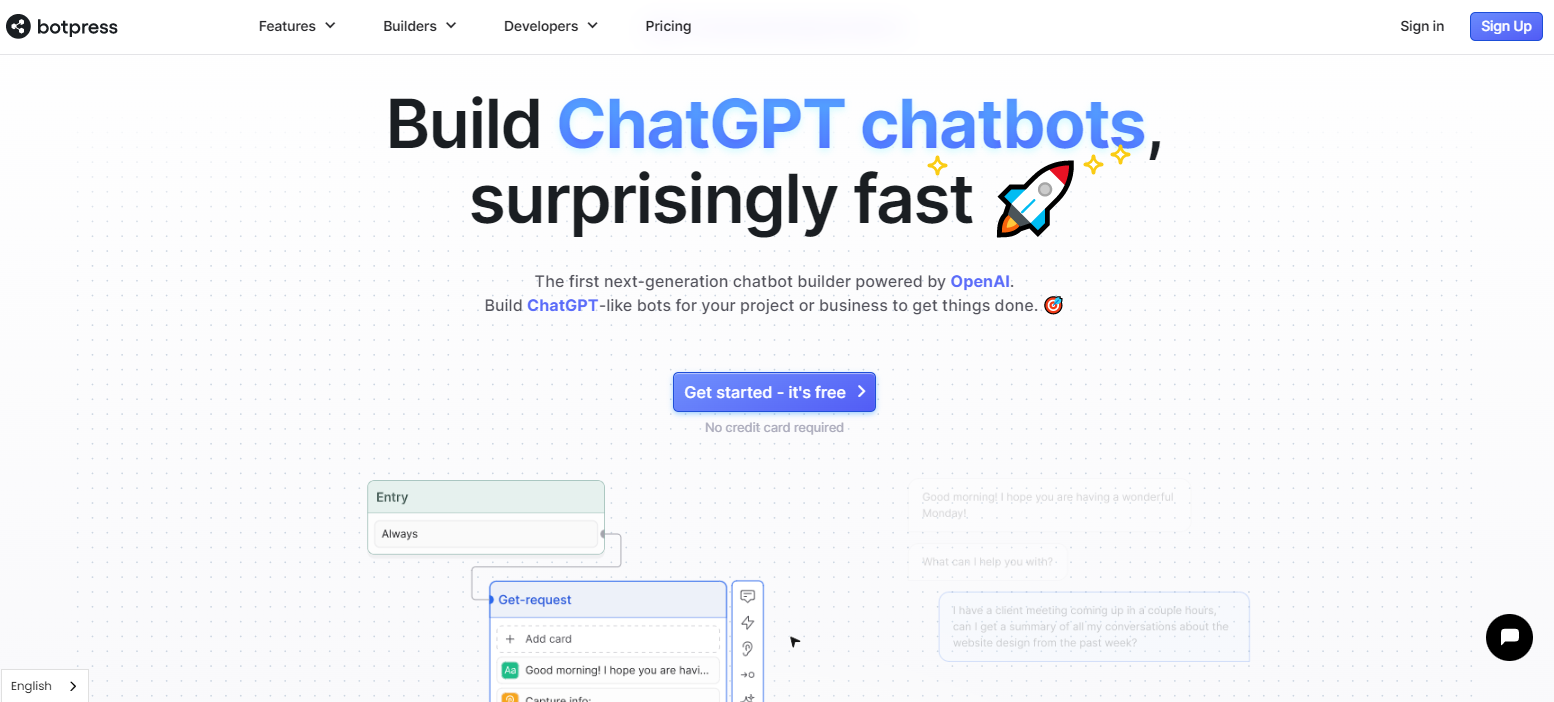 Botpress chatbot homepage