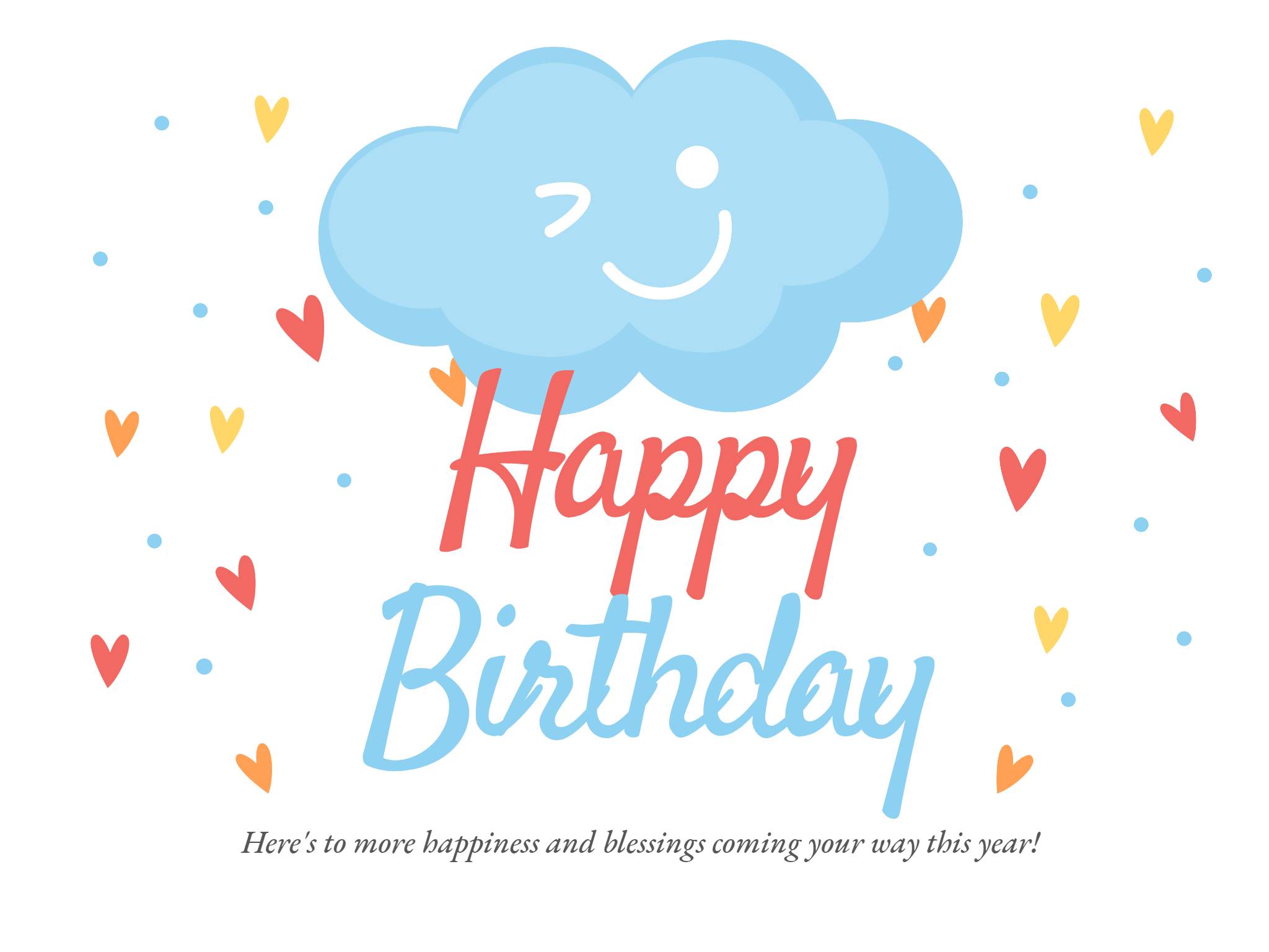 Cartoon Cloud Birthday Card Template