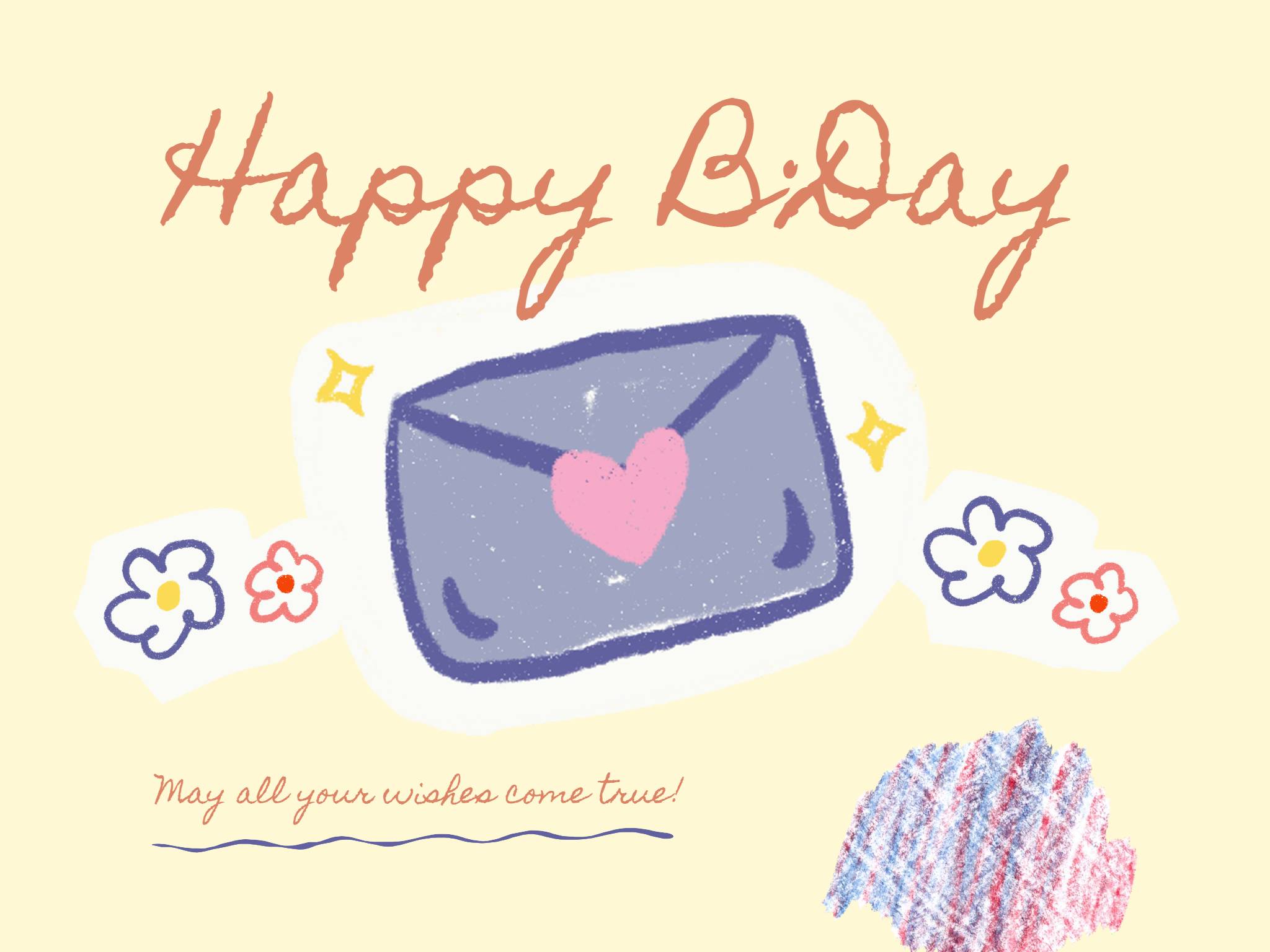 Cartoon Letter Yellow Birthday Card Template