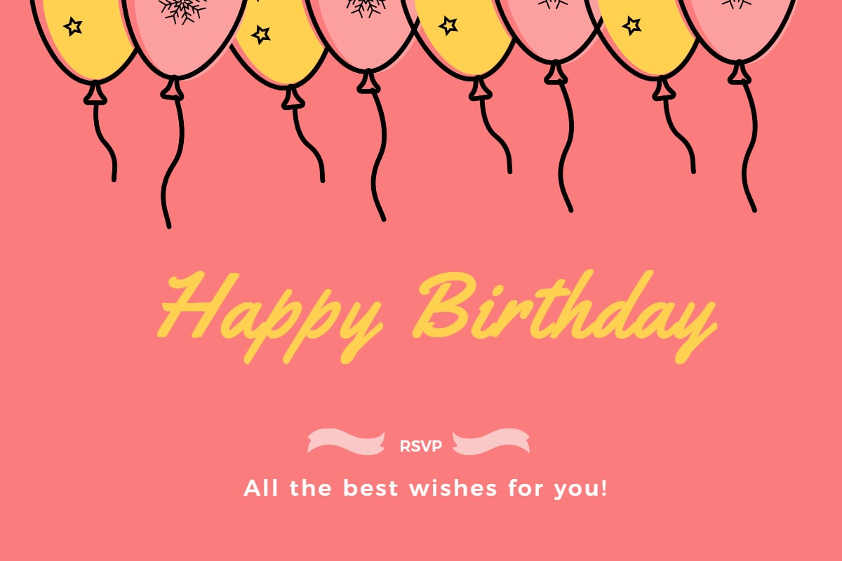 Cartoon Pink and Yellow Balloons Birthday card