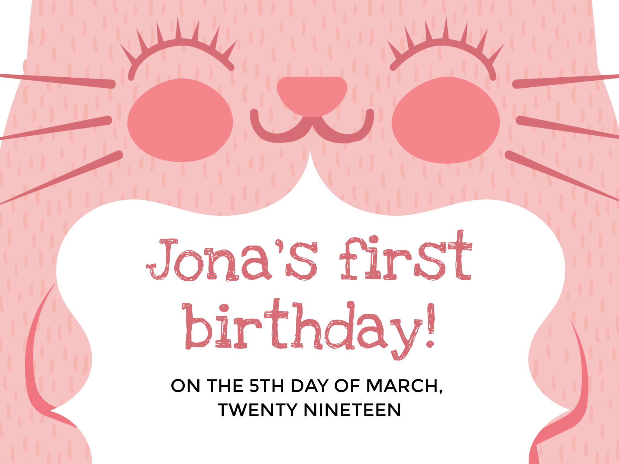 a pink cat birthday card template