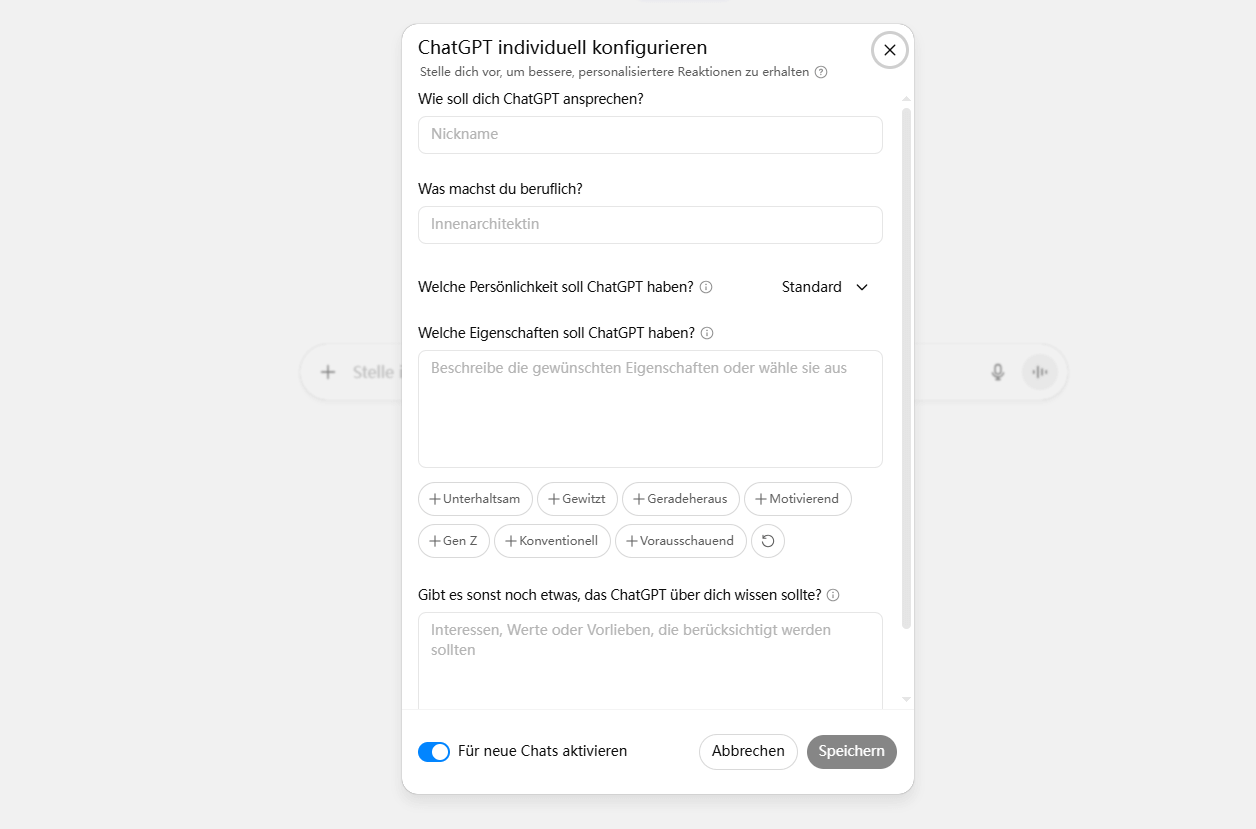 Chat GPT individuell adjustieren