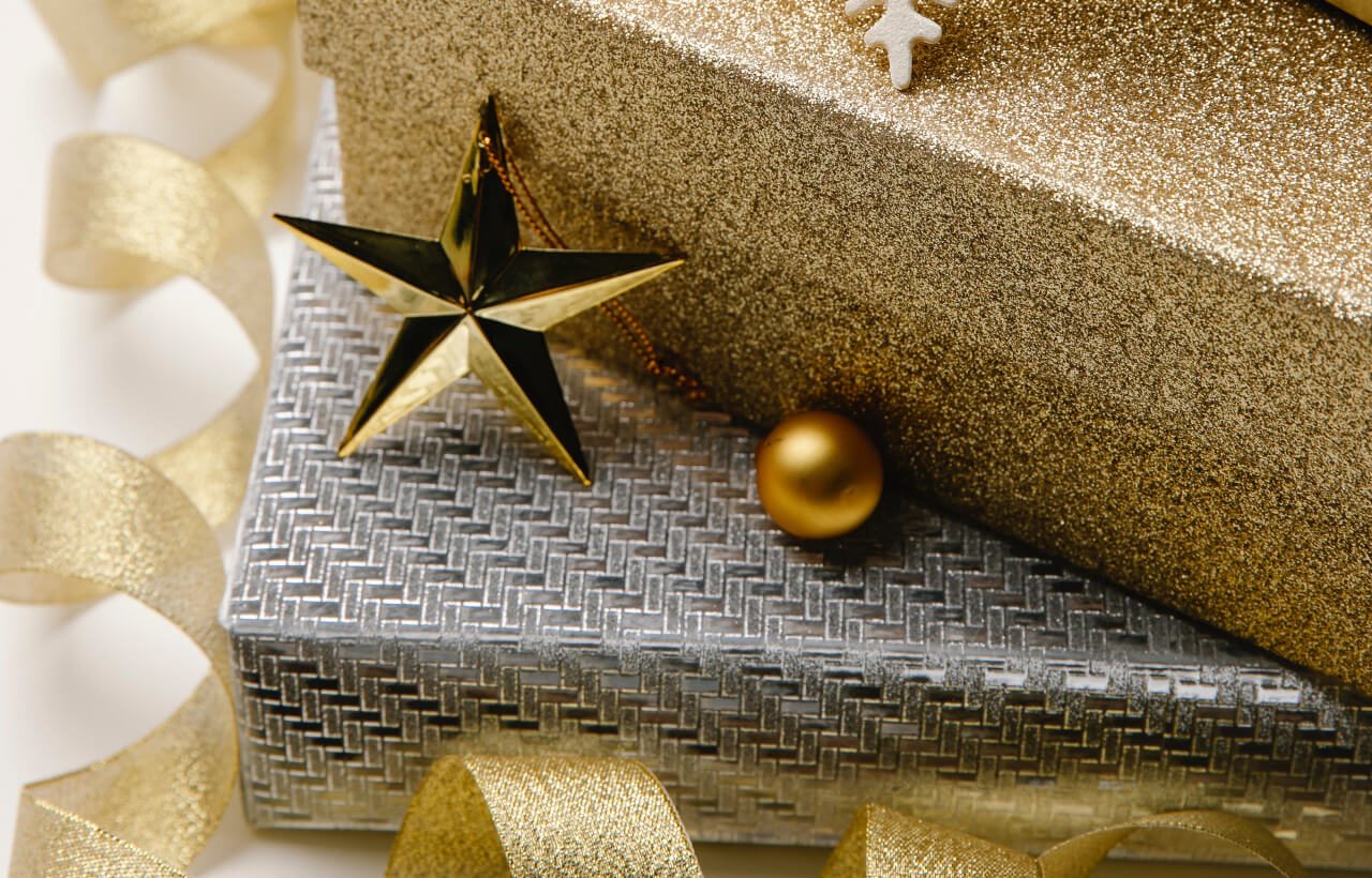 Christmas gifts with gold and silver packaging