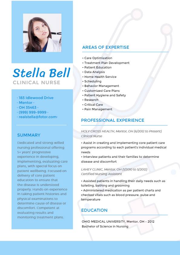 clinic nurse resume template from fotor