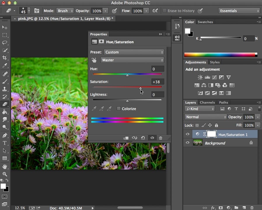 color tool in photoshop dashboard