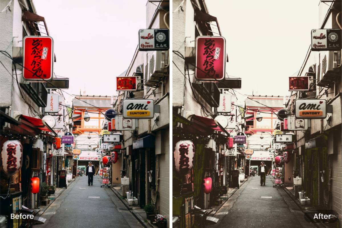 Comparison of film filter effects in Japanese street photo