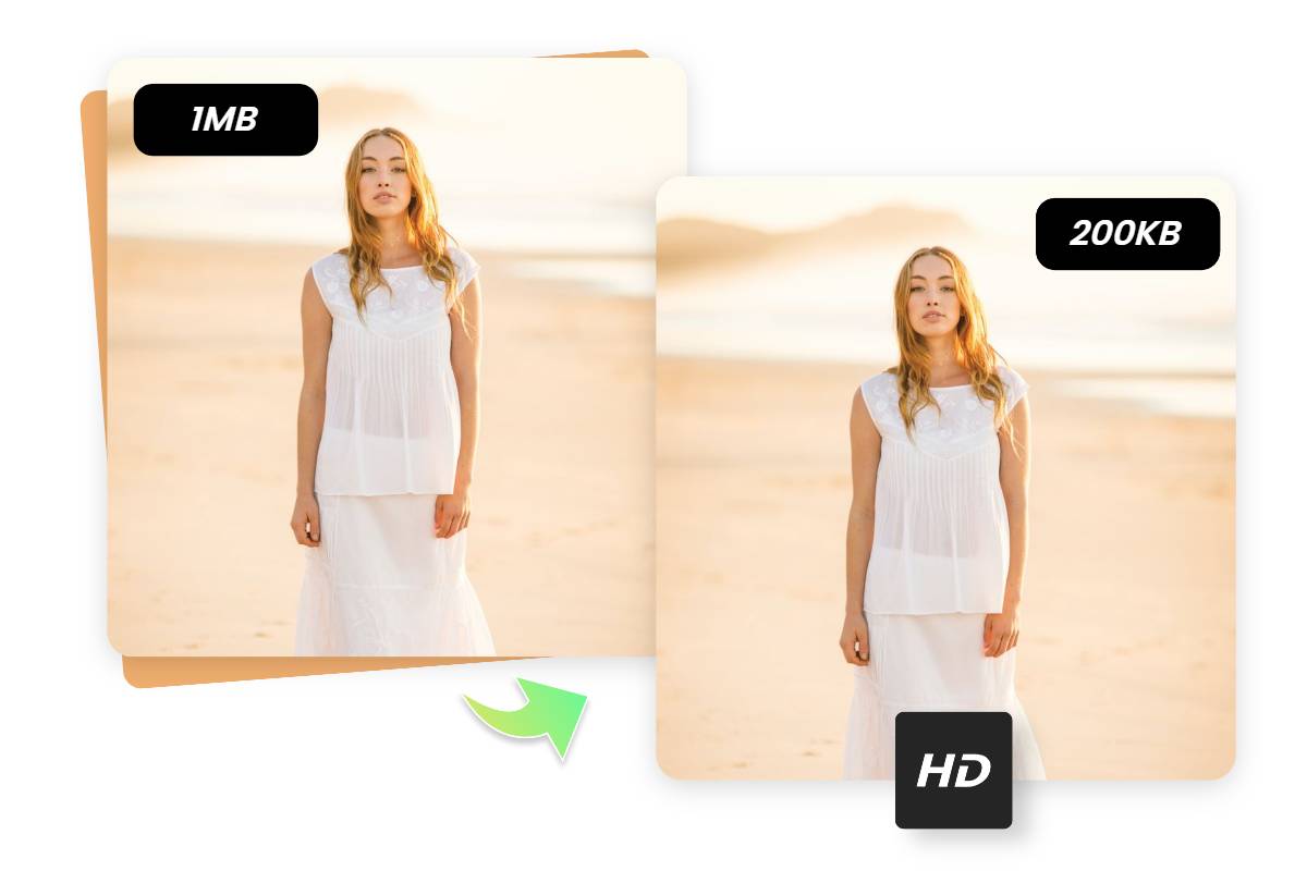 Compress a girl's photo from 1mb to 200kb in HD