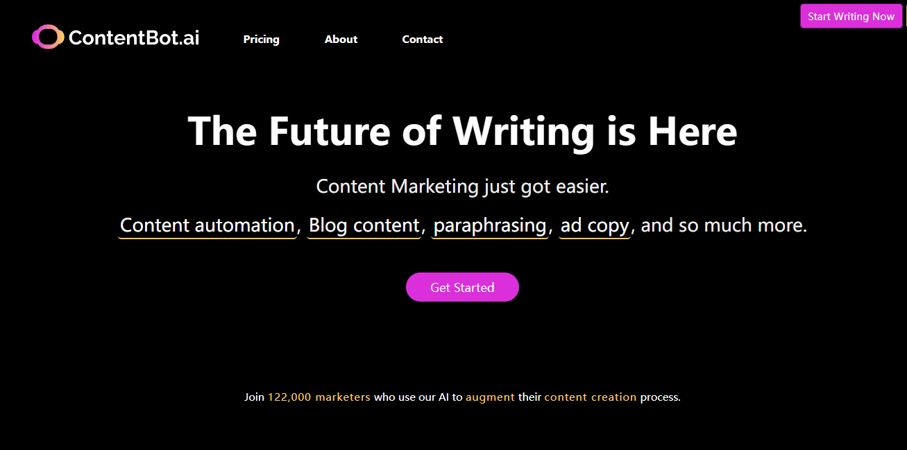 ContentBot ai writing tool homepage