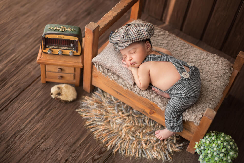 Creative and retro newborn photo