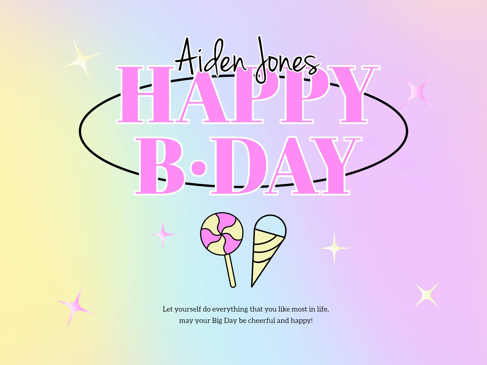 Cute Cartoon Gradient Birthday Wish Card