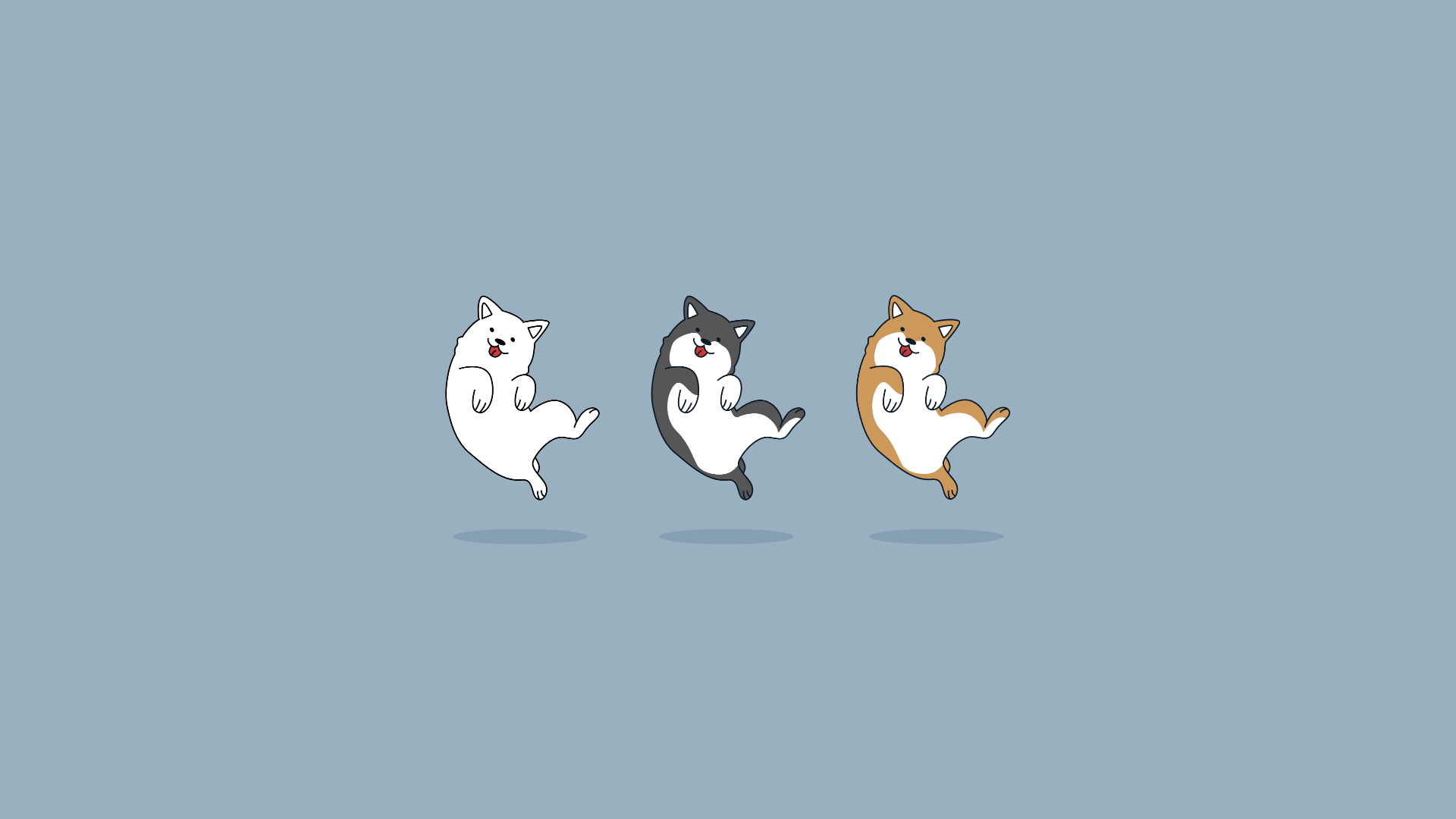 three jumping cartoon dogs