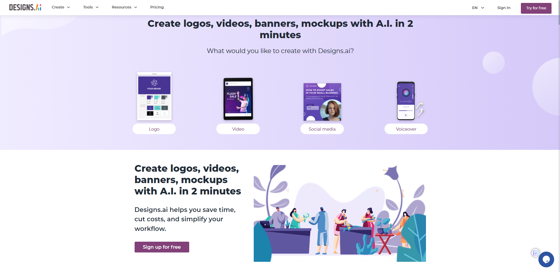 designs.ai home page