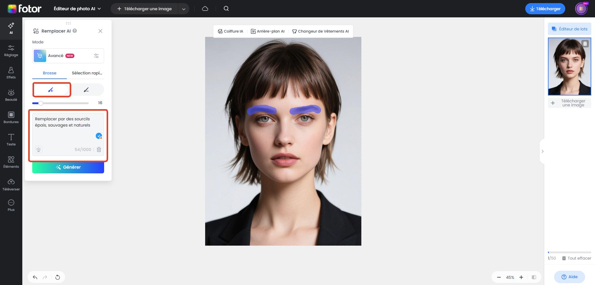 Deuxième étape choisir la zone de sourcils