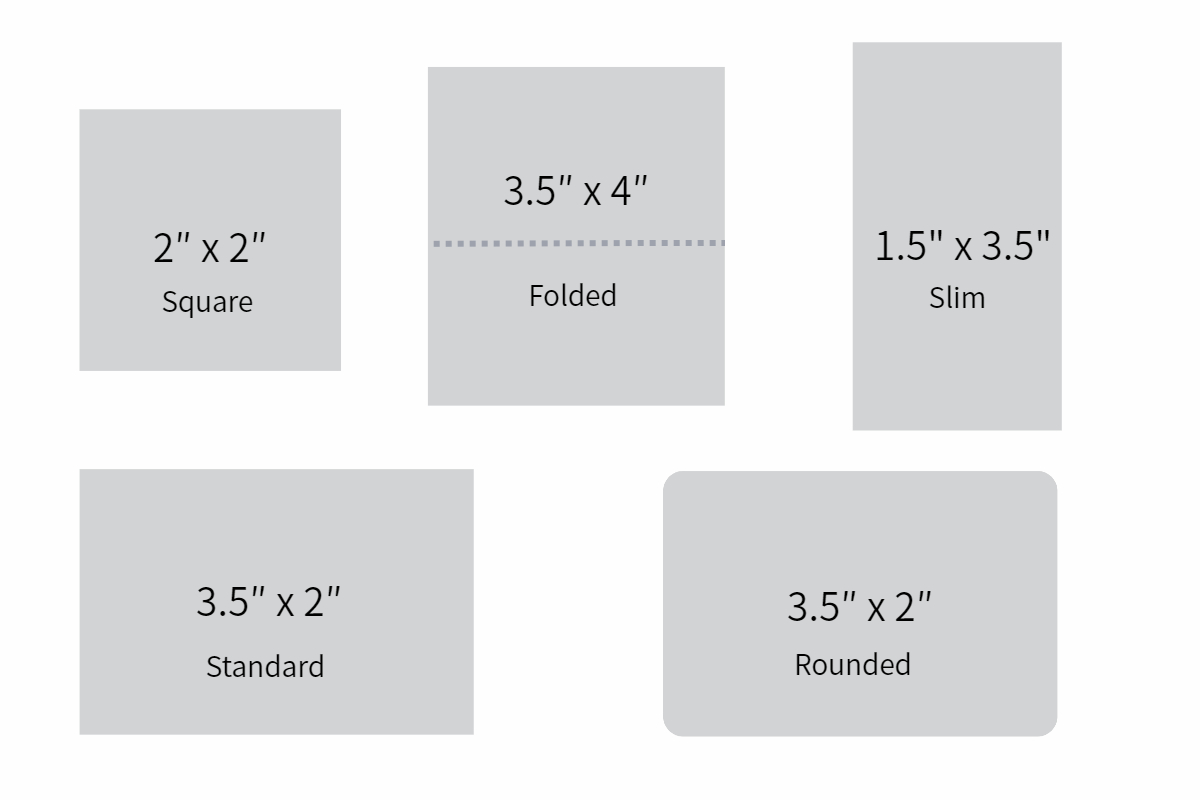 Different business card sizes in inches