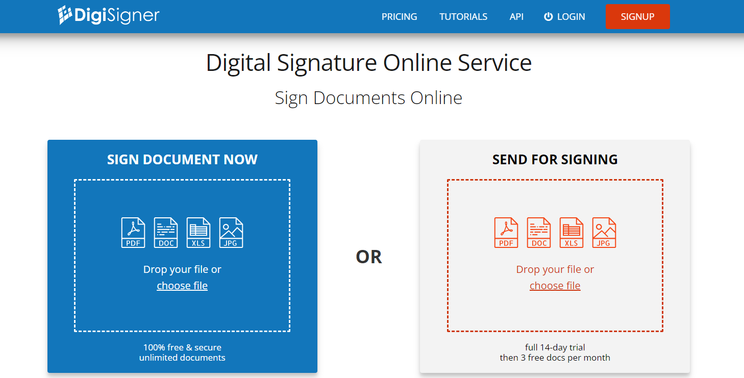 DigiSigner homepage screenshot