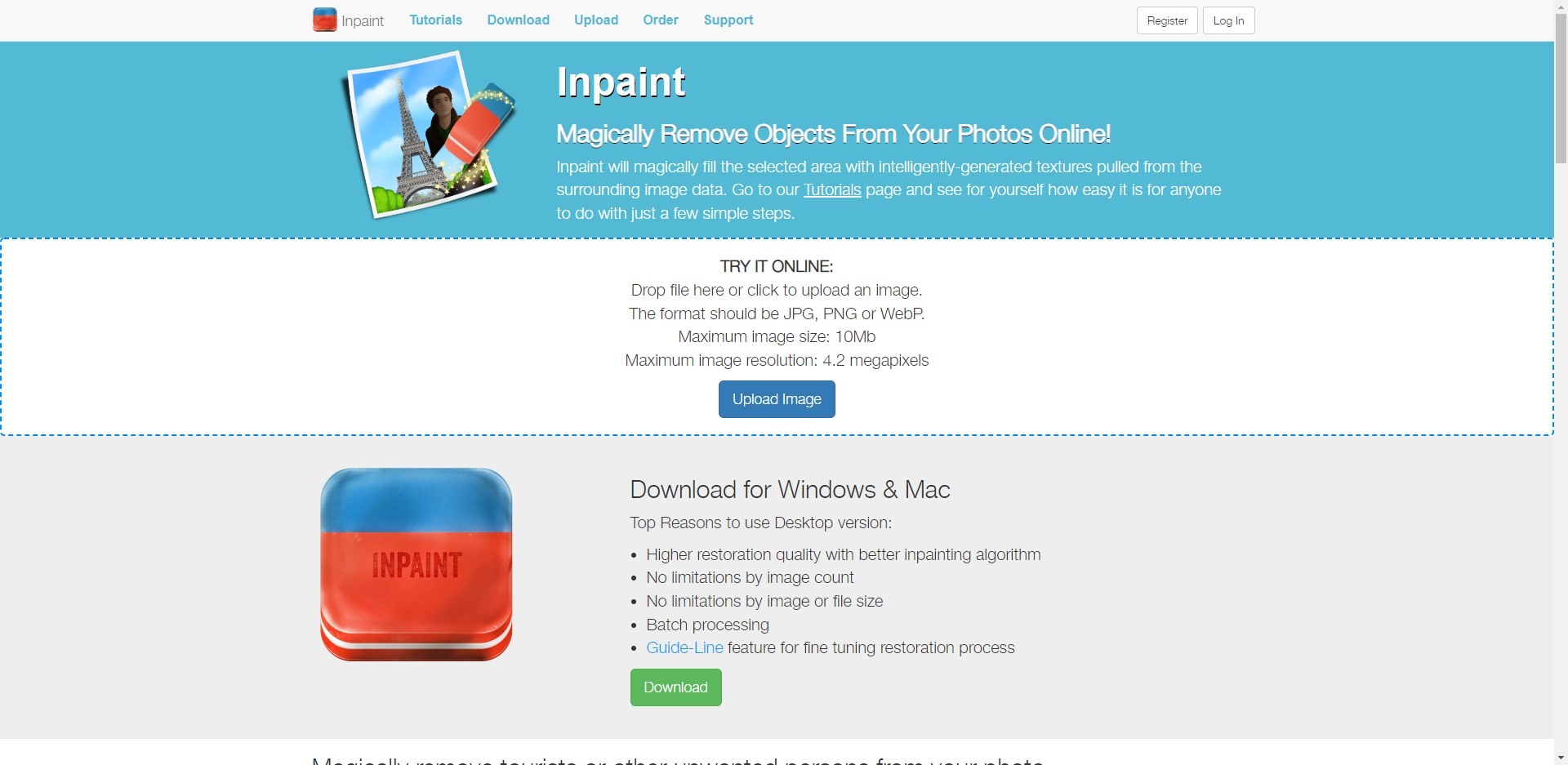 inpaint page with its logo