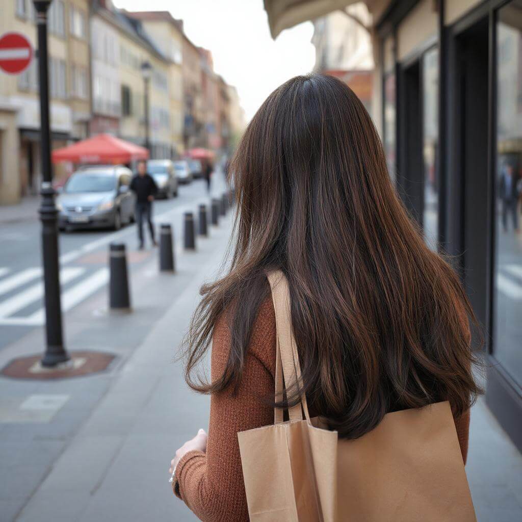 Dunkelbraun mit langen Haaren