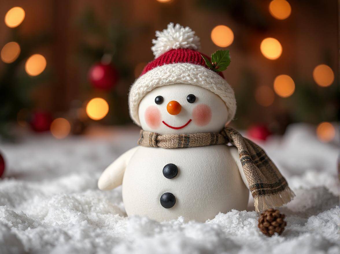 Ein Schneemann in weihnachtlichen Kleidungen