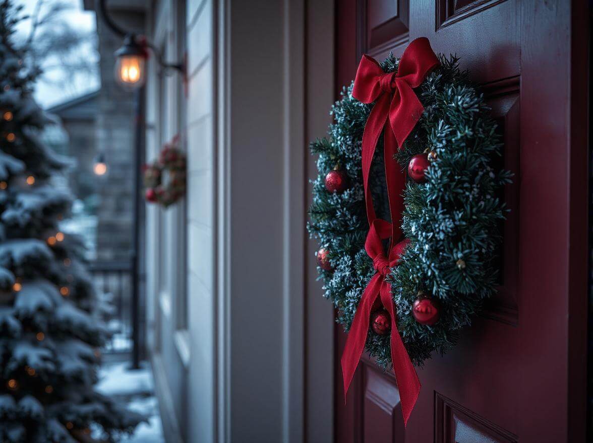 Ein Weihnachtskranz an der Tür
