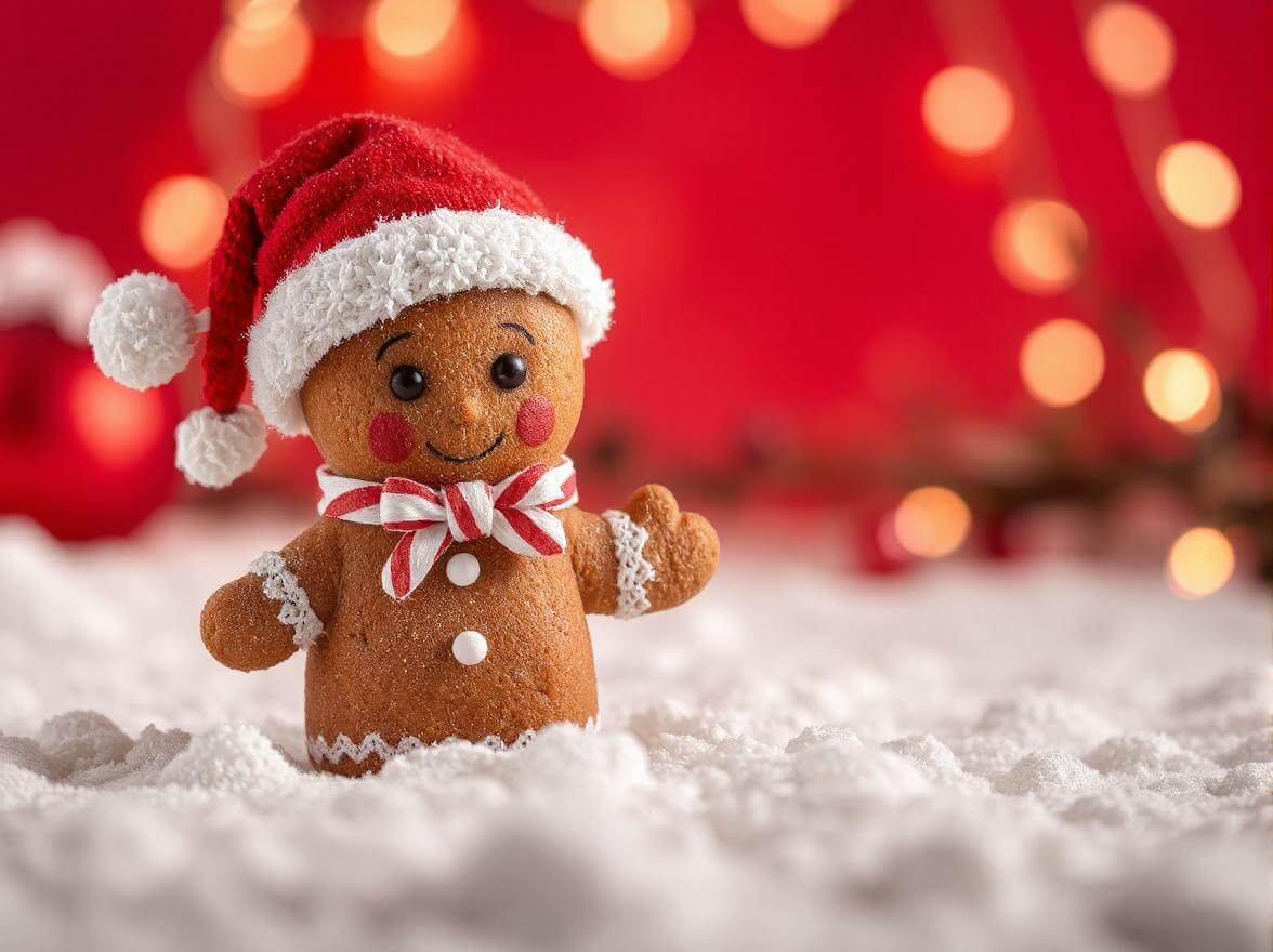 Ein süßer Lebkuchenmann in weihnachtlichem Outfit