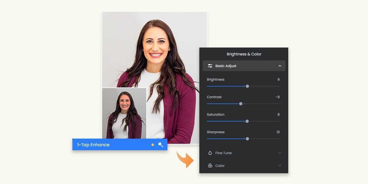 Enhance the profile photo automatically using the AI photo enhancer tool on Fotor PFP maker