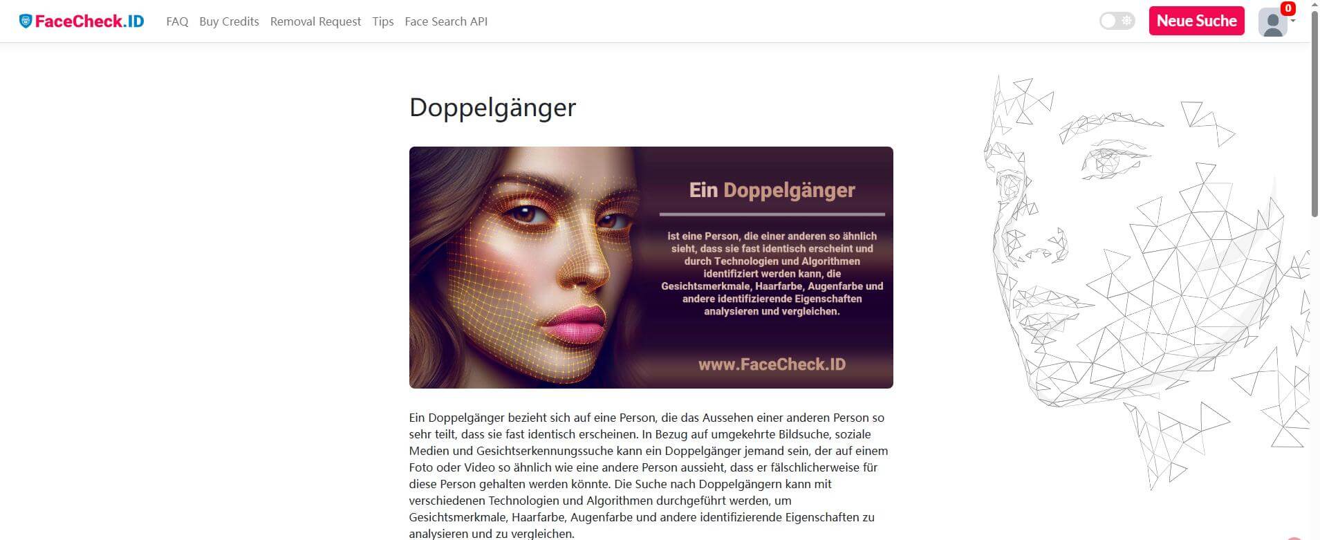 Bildschirm von Facecheck ID
