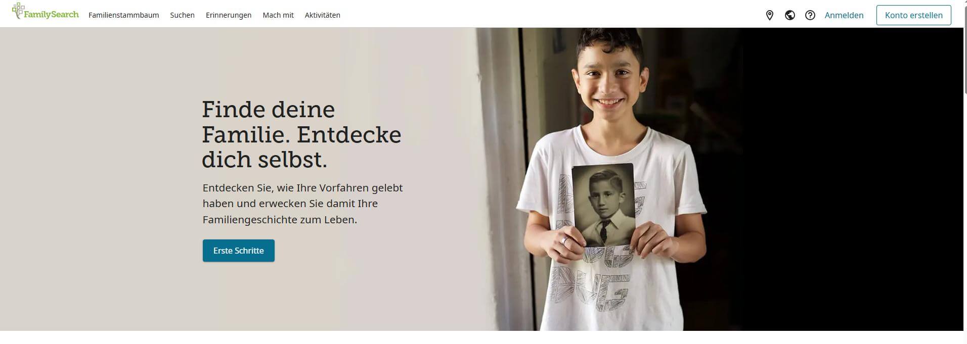 Bildschirm von Familiesearch