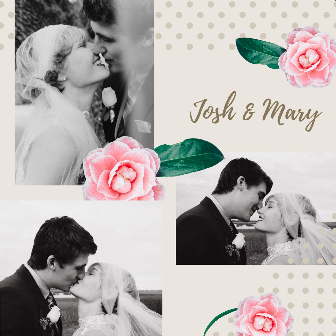 flower wedding post with three couple pictures