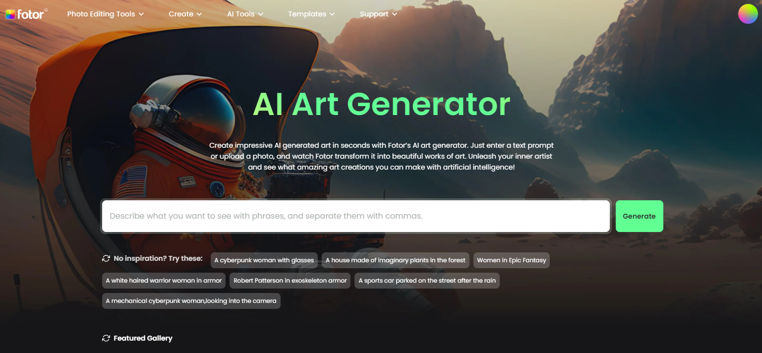 Fotor's AI art generator interface